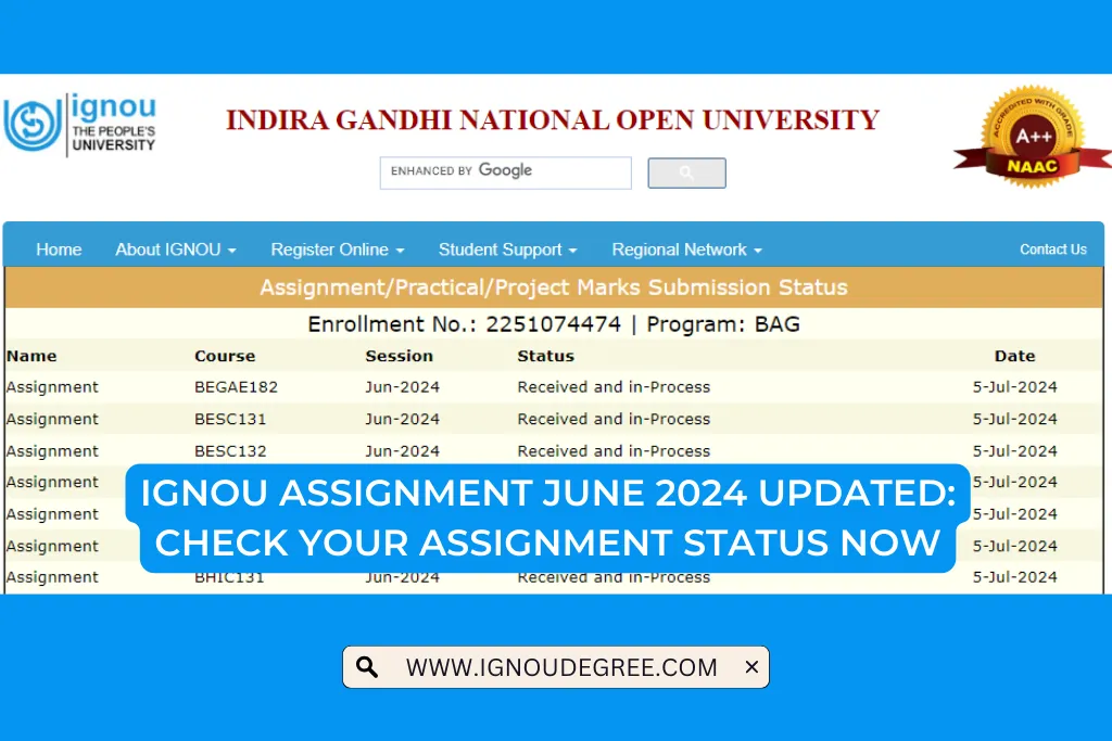 IGNOU Assignment June 2024 Updated Check Your Assignment Status Now