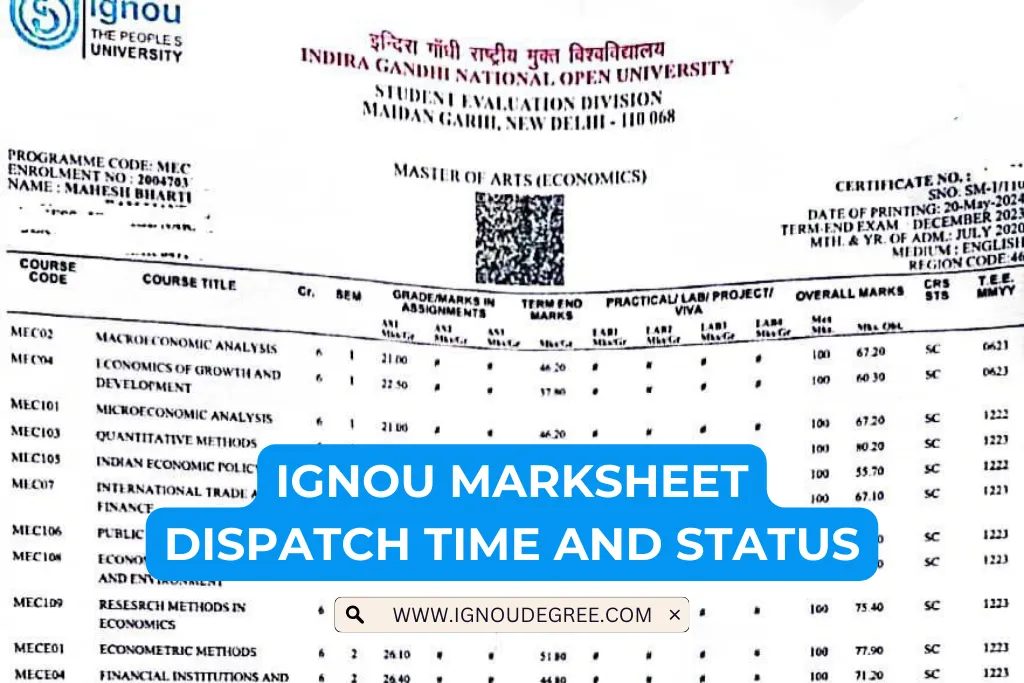 IGNOU Marksheet Dispatch