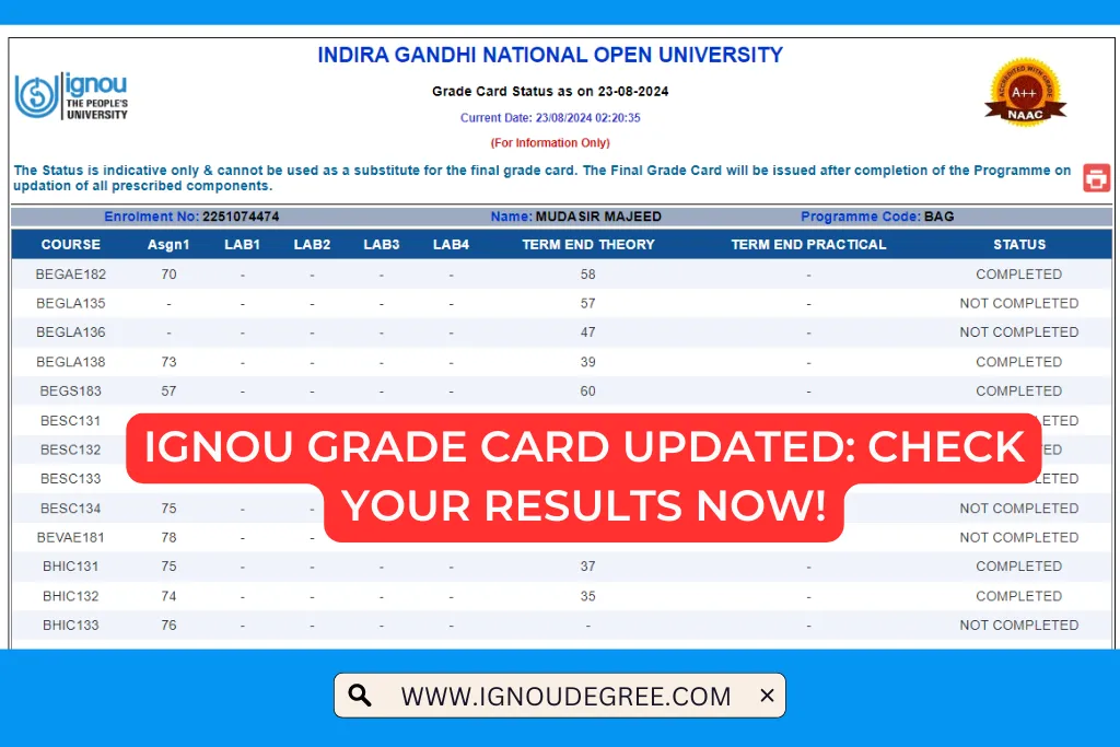 IGNOU Grade Card Updated